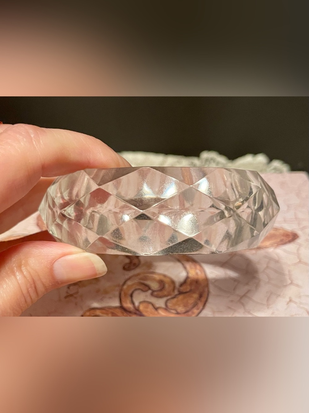Clear Faceted Resin Bangle Bracelet - Transparent